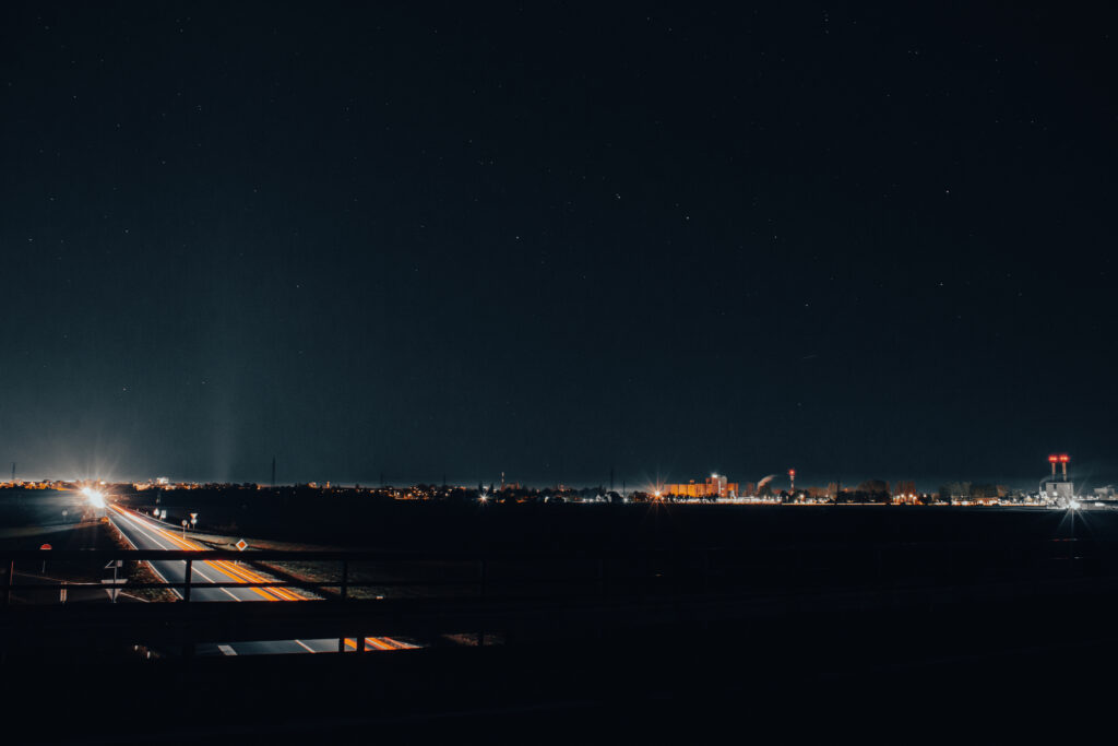 Night sky with stars in light pollution